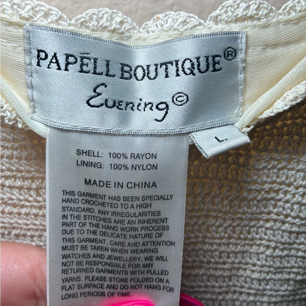 PAPELL BOUTIQUE EVENING Large ivory crochet beaded 2 pieces outfit - Picture 3 of 16